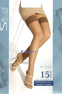 Le Bas - Veiled ups 15 denier with elegant lace edge et toe transparent.