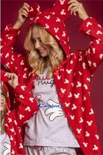 Morbidissima vestaglia soft rossa con cappuccio firmata Disney